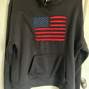 Patriotic Black Hoodie with Flag Design